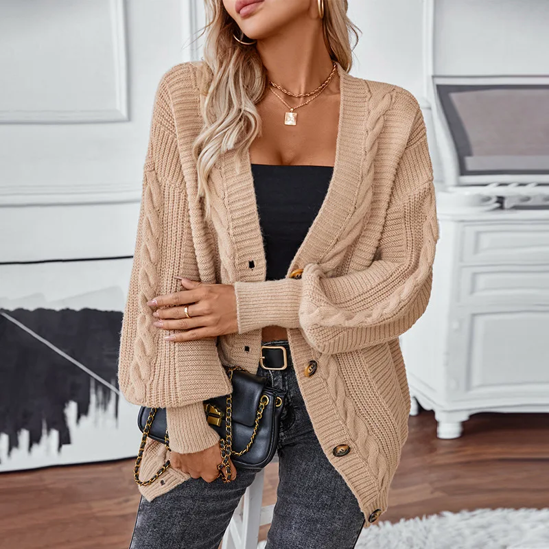 Women's Sweater Coats Autumn Winter Female Retro Solid Color Single Breasted Loose Sweater Women's Coat Women's Knitted Cardigan