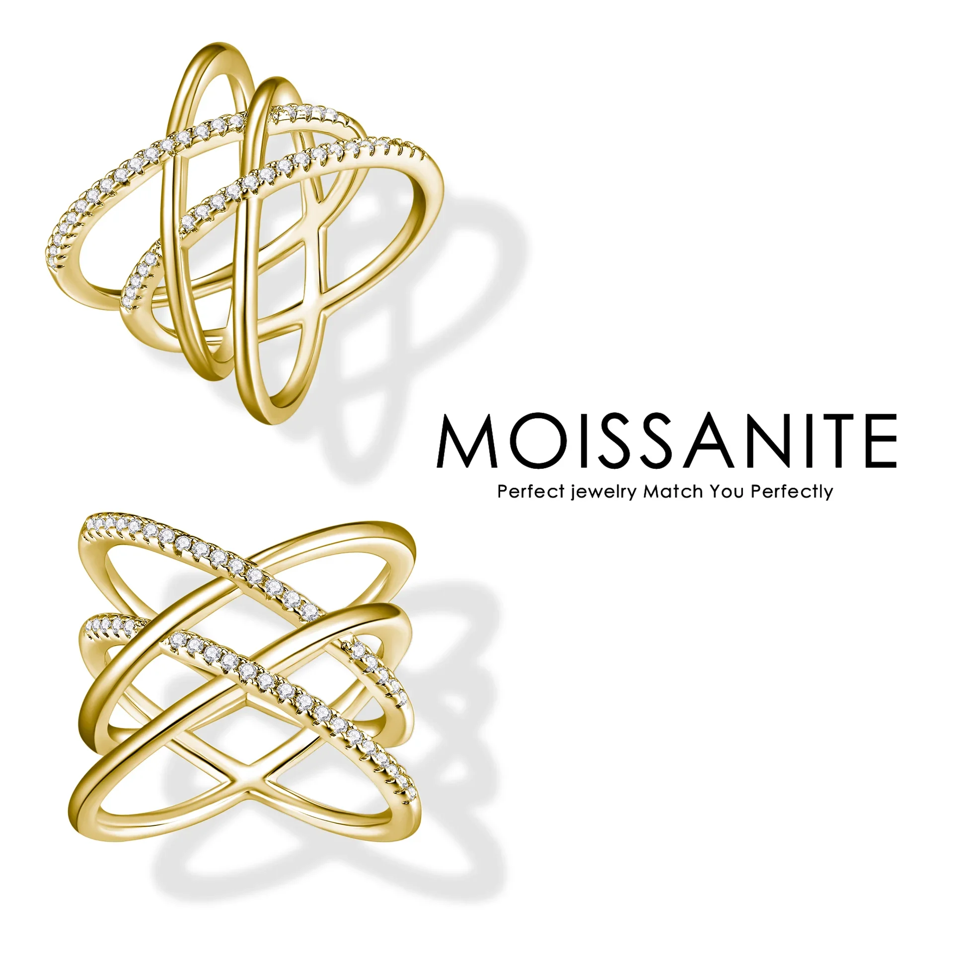 

0.21 CTW Infinite Crossover Moissanite Fashion Ring 18K Gold Plated S925 Sterling Silver Dynamic Elegance and Style
