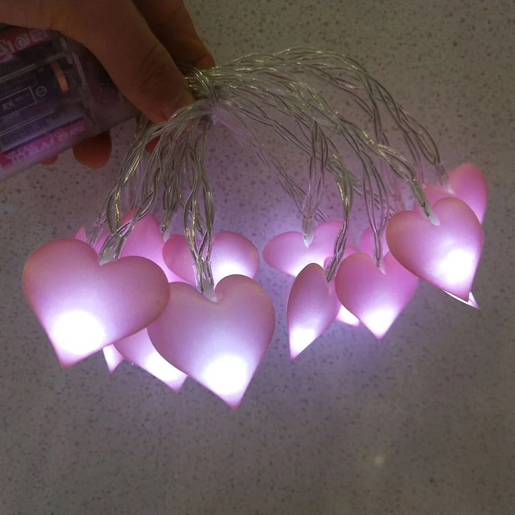 Pink Heart Shape Light Strings 20 LED Lamp Strings Powered for Photography Garden Home Landscape Decor (Warm White)