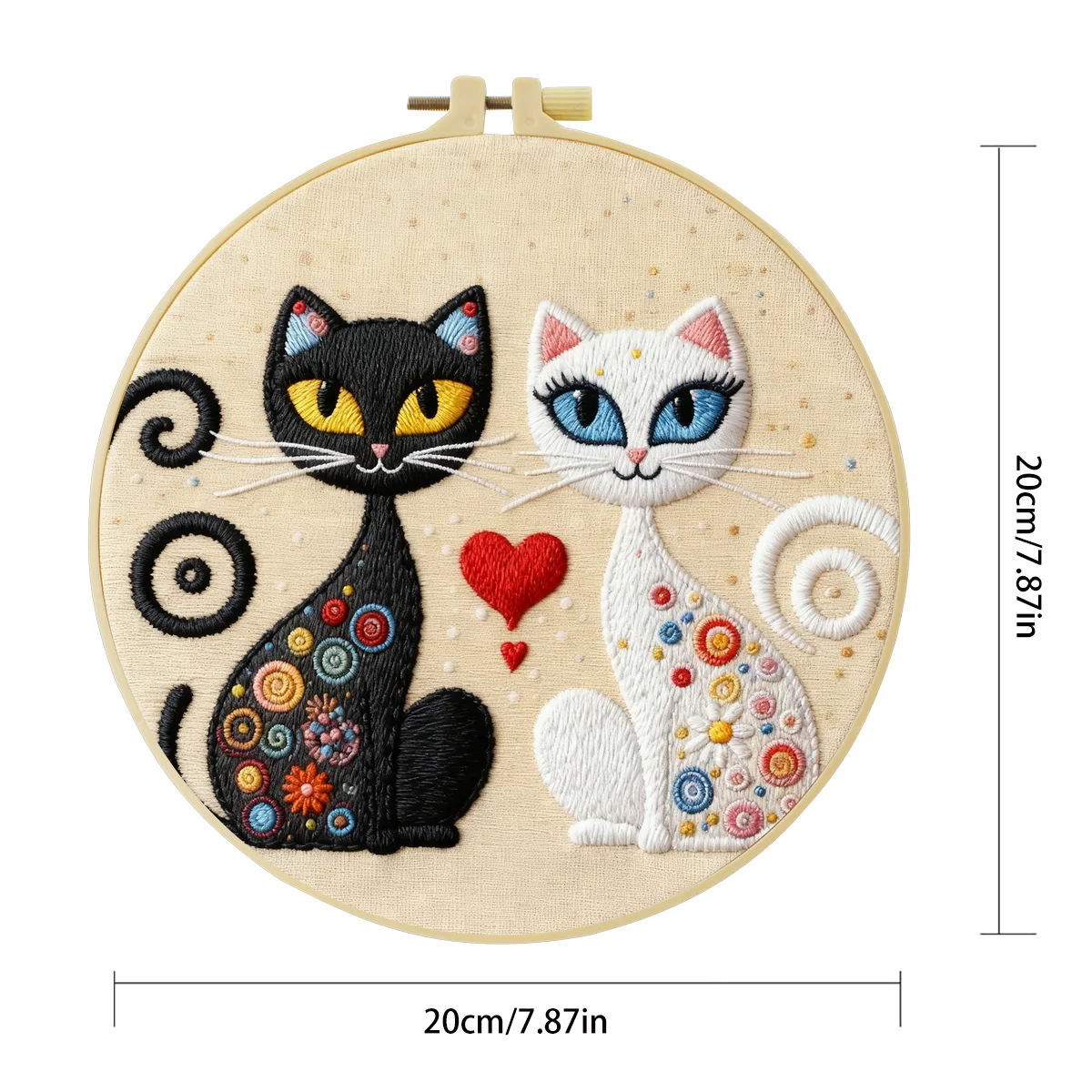 1 Stück 20X20CM/15X15CM 7,87/6,3 Zoll Katzen-Stickerei-Starter-Kit DIY-Kit DIY-Stickerei-Set Handarbeiten Nähkunst Heimdekoration – Detail 5
