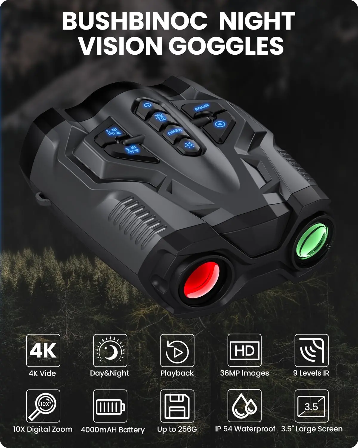 4K Night Vision Goggles, Night Vision Binoculars for Adults,10X Digital NightVision, 9 Gear Infrared with 32GB TF Card,4000mAh B