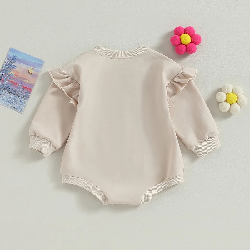 2023-06-21 Lioraitiin 0-18M Baby Boy Girl Sweatshirt Bodysuit Ruffle Long Sleeve Round Neck Solid Color Infant Jumpsuit