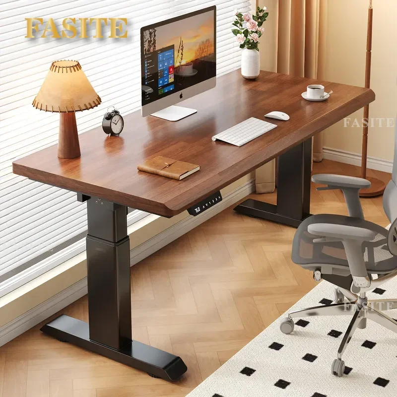 For Solid Wood Electric Lifting Table Rubber Wood Computer Desk Bold Legs Household Study Office Desktop Adjustable Height
