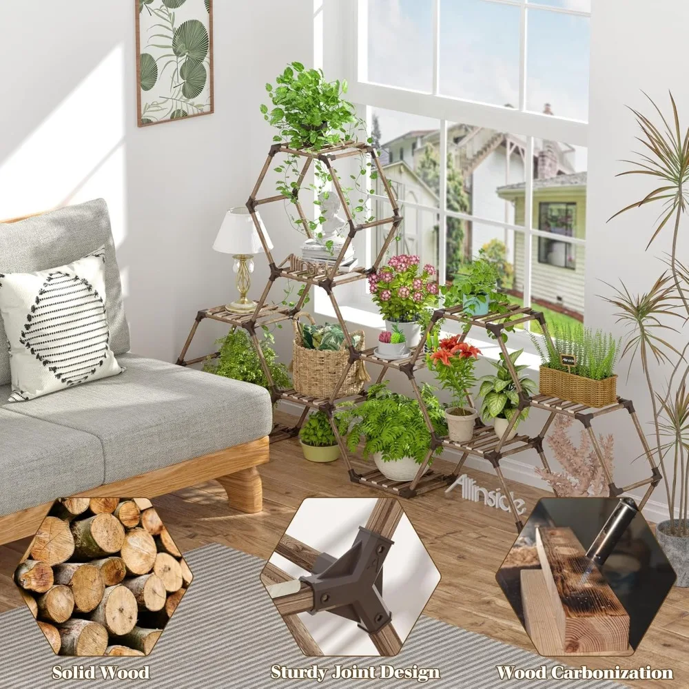 Indoor Hexagonal Plant Stand Escada Plant Stand Transformável Pot Stand para Jardim, Varanda, Sala de estar, 11 ° andar