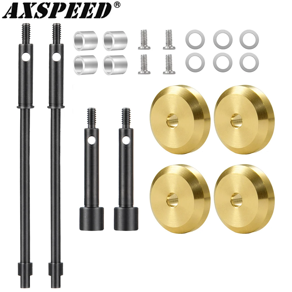 AXSPEED Front Rear CVD Drive Shaft +4mm Steel Axles Brass Weights Widen Wheel Hub Set for 1/24 Axial SCX24 Upgrade Parts