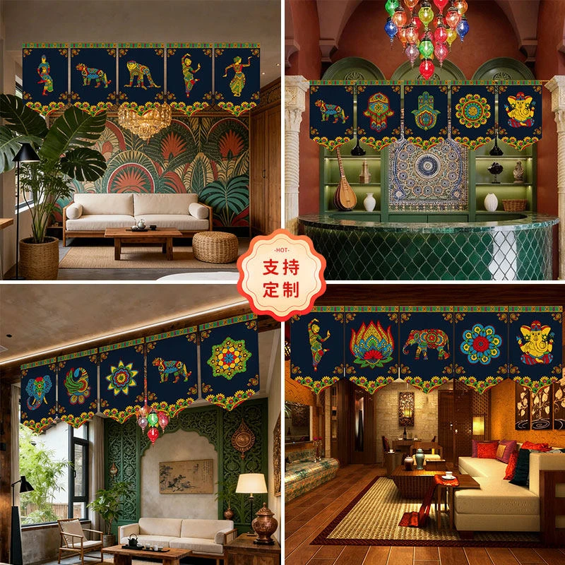 VIKAMA Ethnic Indian Dancer Triangle Curtain, 6 Designs, Doorway Decor for Bedroom Living Room Kitchen