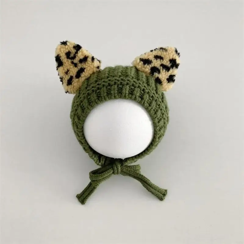 حماية الأذن للأطفال قبعة صوفية ثلاثية الأبعاد نمط الفهد آذان قبعة صغيرة موضة مقعرة محبوك قبعة للأولاد والبنات 4XBC