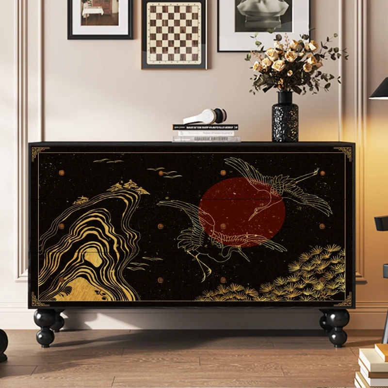 New Chinese-style retro solid wood living room six-chest cabinet, dresser integrated light luxury high-end, locker