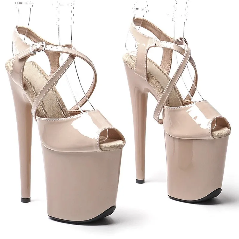 

Model Shows Wome Fashion 20CM/8inches PU Upper Platform Sexy High Heels Sandals Pole Dance Shoes 310