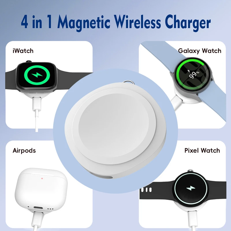 4-In-1 Magnetic Wireless Watch Wireless Charger for Samsung Galaxy Watch 7/6/5 Pro 4/3/Pixel iWatch 1-10/SE/Ultra/ AirPods Pro