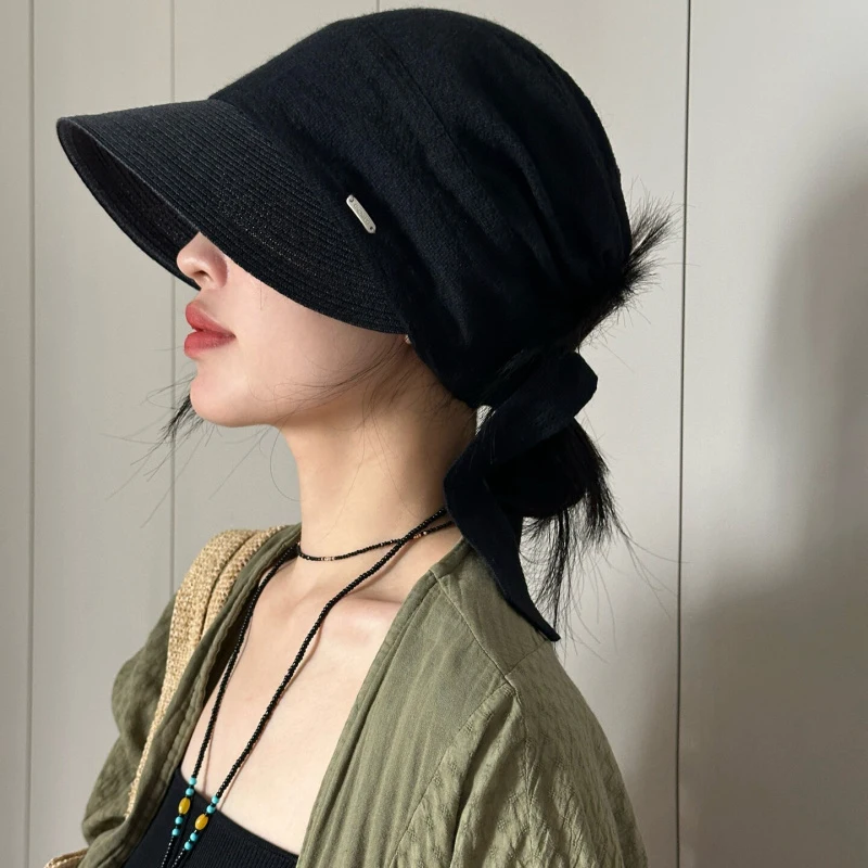 2026 Summer Linen Silk Turban Hat 2-in-1 Wrap Cap Retro Pleated Bowknot Sun Protection Breathable Vintage Headwrap for Women