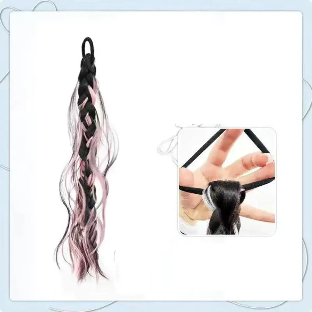 Peluca sintética colorida y2k para mujer, cola de caballo resaltada rosa, cabello artificial, trenzas dobles retorcidas, trenzas de boxeo, belleza desordenada