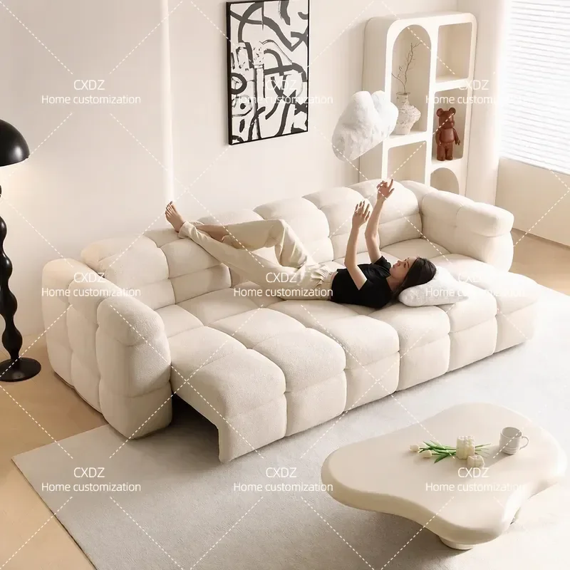Simple modern cloud multi-functional marshmallow dual-purpose cream wind teddy fleece fabric living room electric retractable