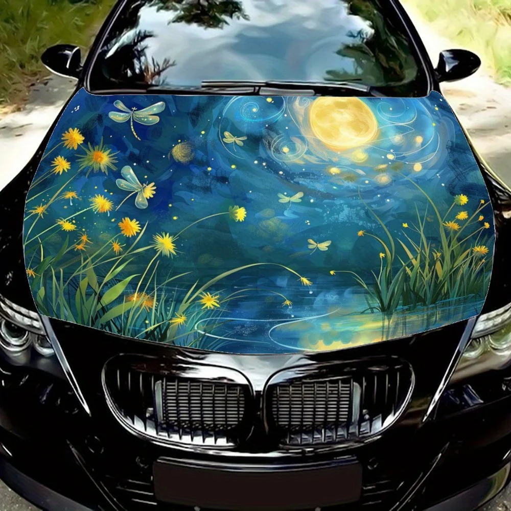Moonlight Flower Shadows: Dragonflies Dancing Silent Night Melody Car Vinyl Wraps, Vinyl Car Hood Graphics, Bring Astonishing Ef