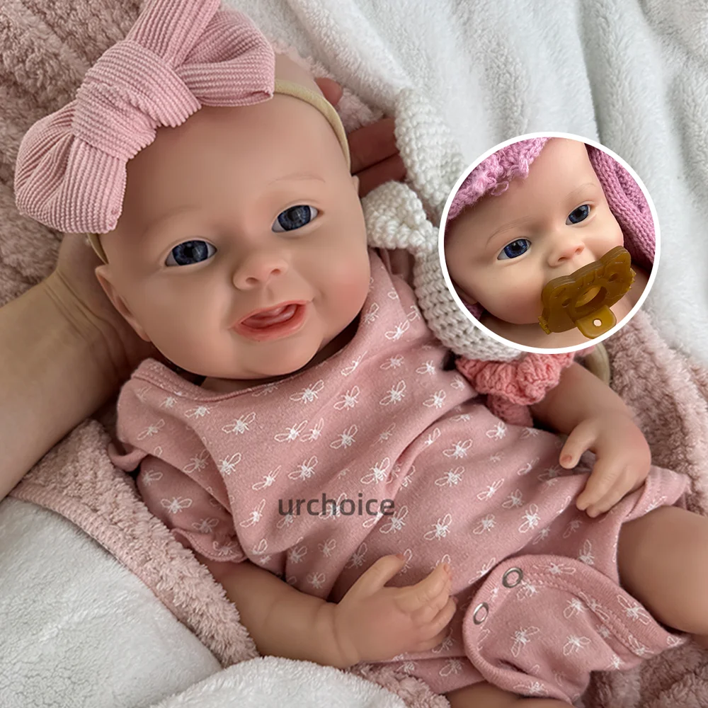 

Изысканная 18-дюймовая роспись вручную силиконовая кукла реборн с улыбающимся открытым ртом Reborn для маленьких девочек, реалистичный подарок для новорожденных, коллекционная
