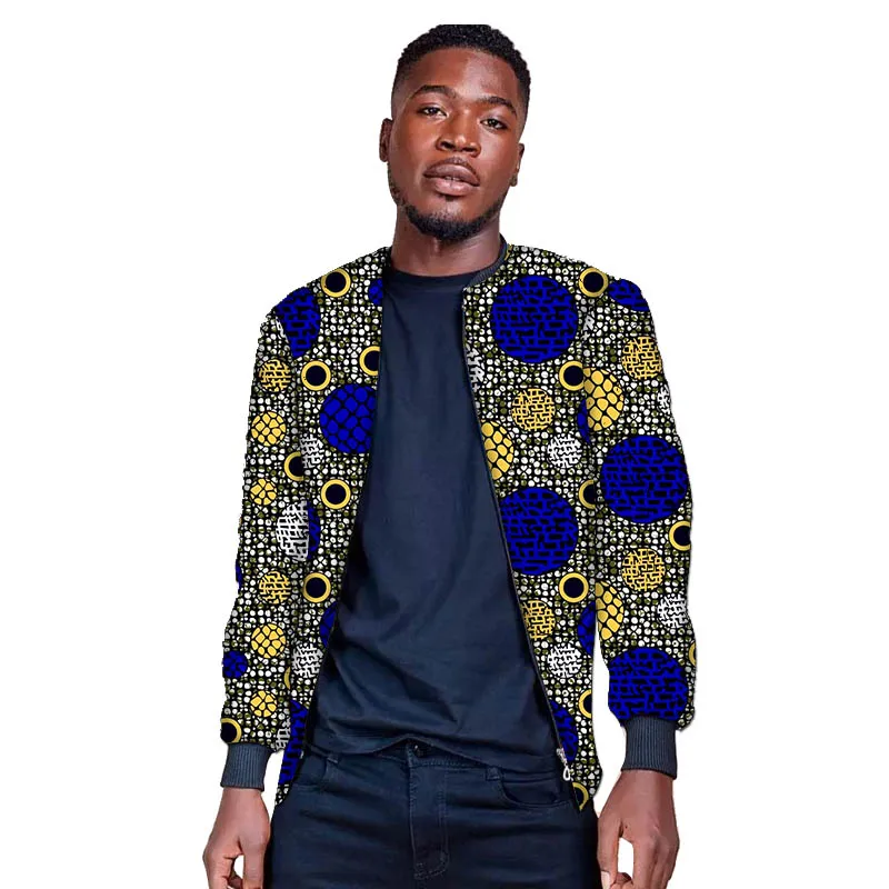 

African Couture Men's Bomber Coat Nigerian Fashion Colorful Pint Male Baseball Jacket Tailored