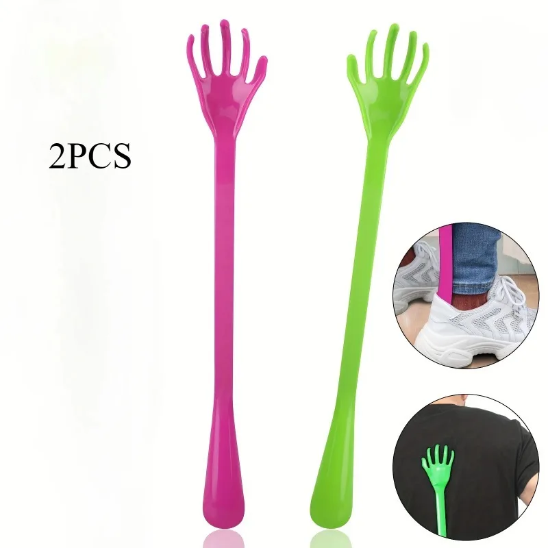 2Pcs Long Handle Back Scratcher Shoe Horn 2 In 1 Ergonomic No Bending Easy Shoe Wearing Relaxation Itching Relief