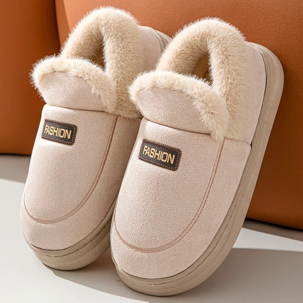 Women's Men's Fuzzy Slippers Closed Back House Shoes Warm Comfy Fluffy Slippers with Faux Fur Lining for Indoor and Outdoor