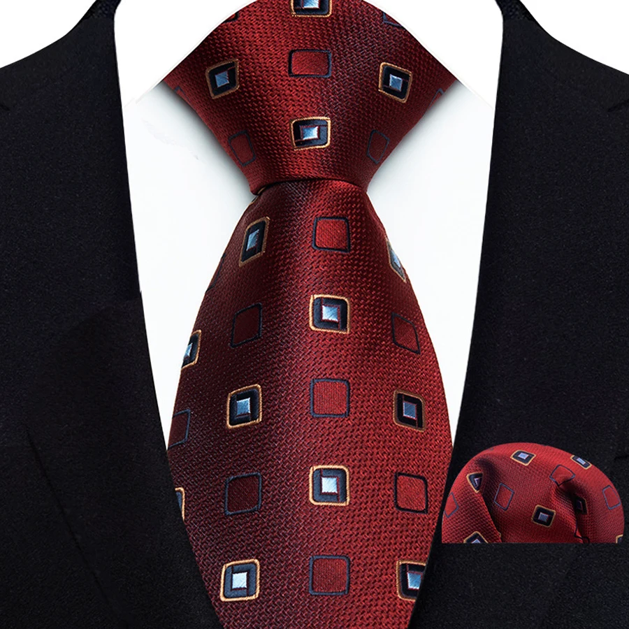 Klassische Business-Krawatte in Braun und Rot, 8 cm, für Herren, kariertes Karos, Taschentuch-Krawatten-Set für Hochzeit, Party, Alltag, Accessoires, Geschenk