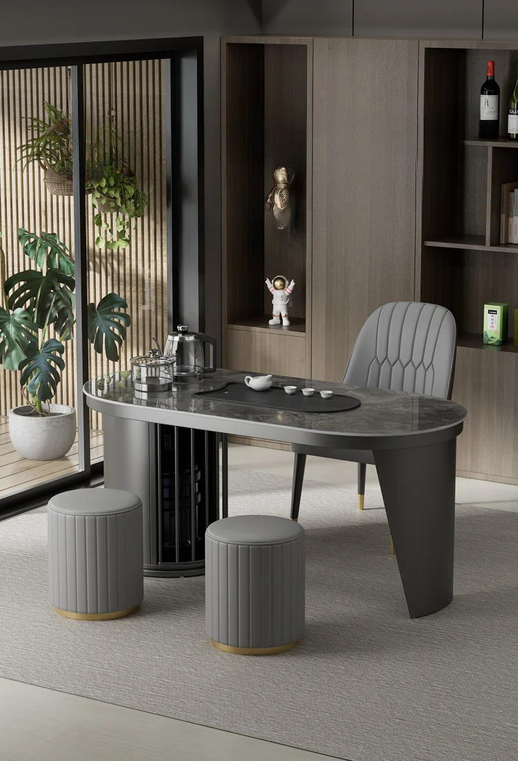 

Light luxury household small apartment simple modern rock slab tea table and chair combination balcony coffee