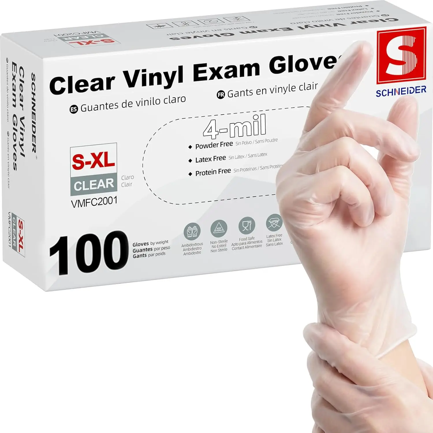

Disposable Vinyl Gloves, Latex-Free, Powder-Free, 4 Mil, Food Safe, Cleaning & Medical Gloves, 100 Count