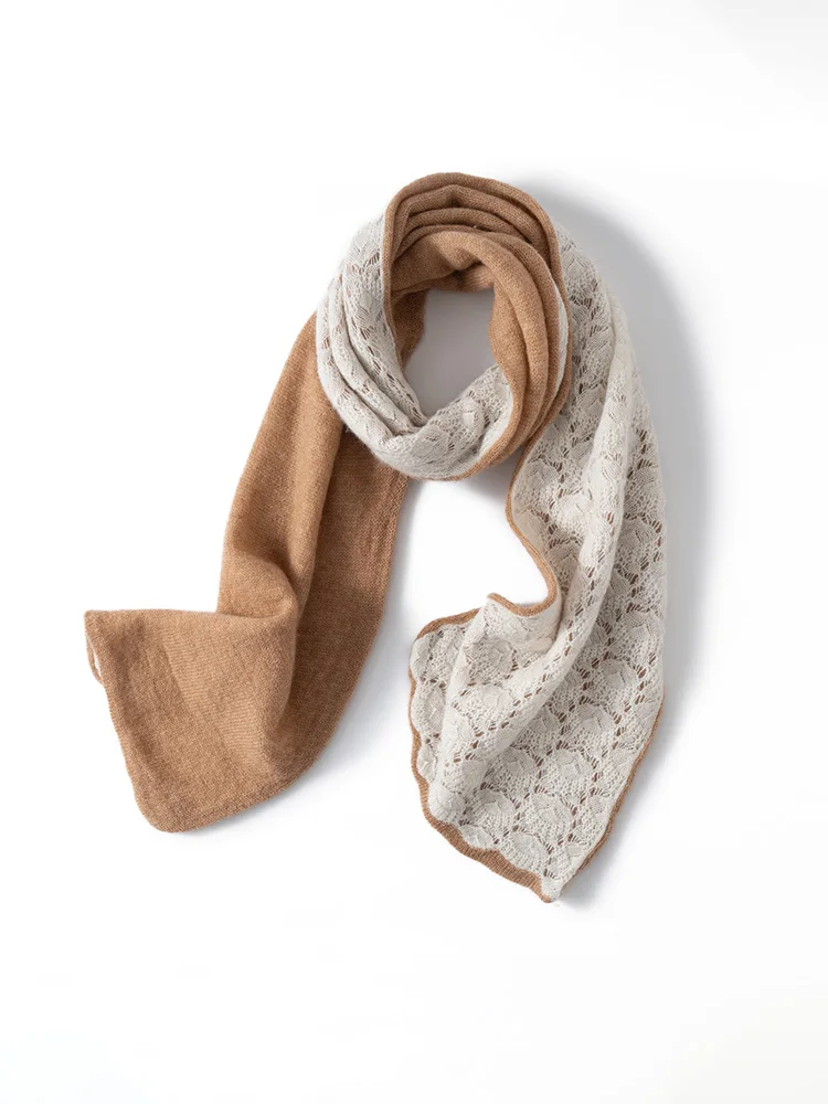 

Luxury Women Autumn Winter 100% Cashmere Scarf Two Sides Lace Simple Style Scarf Soft Warm Cashmere Knitted Scarf Fashion Top