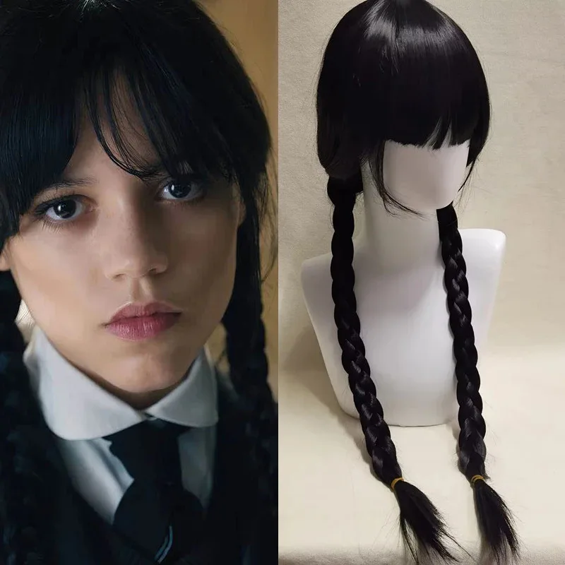 Halloween Carnival Gothic Costume Wednesday Addams Cosplay Black Dress for Girls Women Role Play Ball Party Suit Black Wig Belt