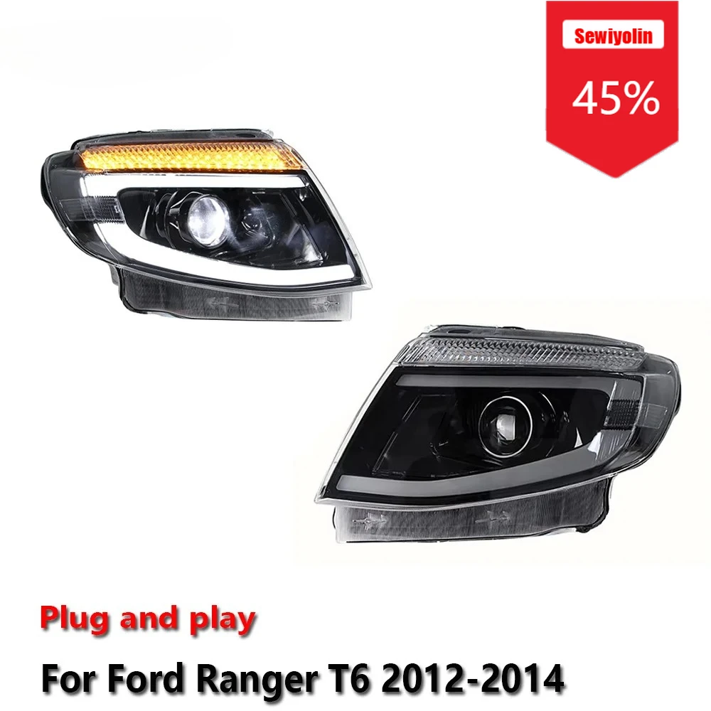 

Sewiyolin Car LED Headlight Assemblies For Ford Ranger T6 2012-2014 Fog DRL Brake Turn Signal Lamp Plug and Play