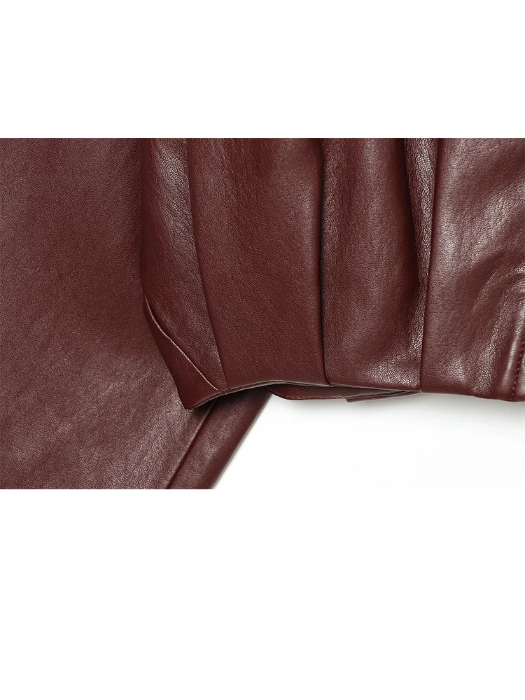 Fanan Vintage Women’s Cropped Faux Leather Jacket 2026 Spring Autumn Long Sleeve Stand-Collar Zip-Up Biker Style Coat Streetwear