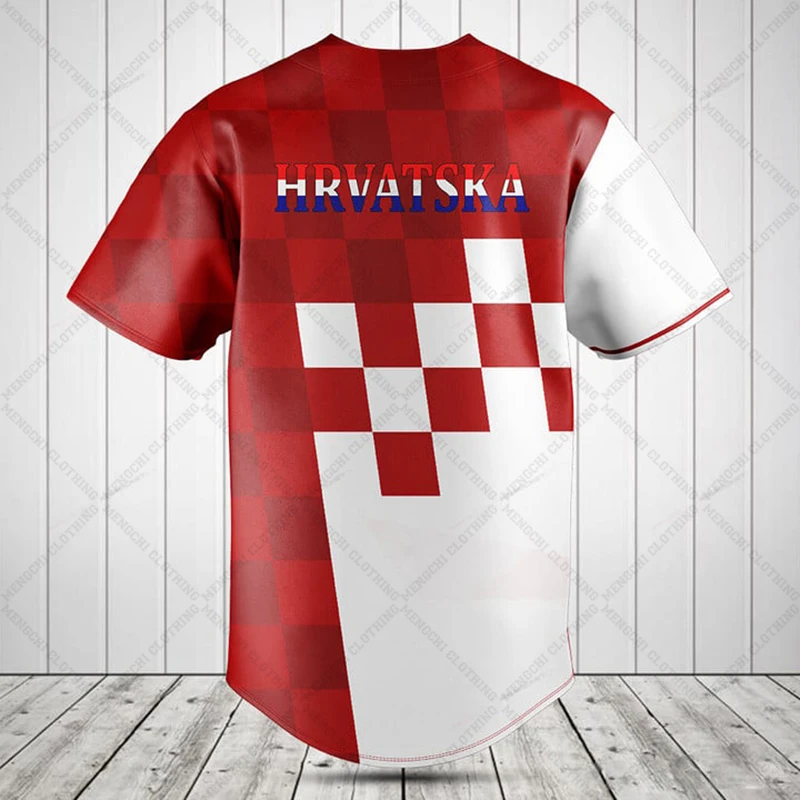 Custom Name Croatia Flag Graphic Button Shirt Summer Casual Men's Fashion Streetwear Baseball Team Jersey Short Sleeve Tops