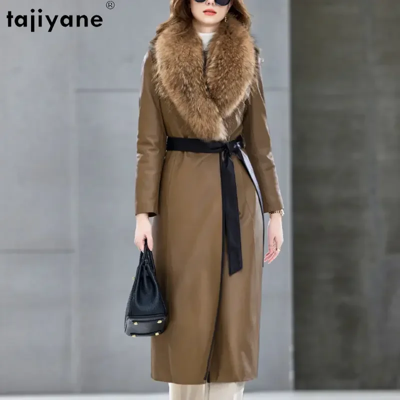 Tajiyane Luxury Real Leather Down Jacket Women Winter Genuine Sheepskin Coat Long Down Coats Leather Jackets Raccoon Fur Collar