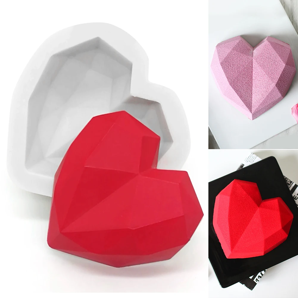 3D Love Diamond Heart Dessert Cake Mold Pop Silicone Art Mold 3D Mousse Baking Pastry Silikonowe Moule Decoration