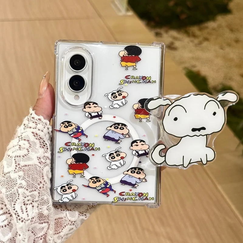 Cartoon Cute Crayon Shin-Cha Nohara Shiro Painting Magnetic Magsafe Phone Case For Samsung ZFold 8 7 3 4 5 6  Cover ﻿﻿﻿﻿﻿﻿﻿﻿﻿﻿