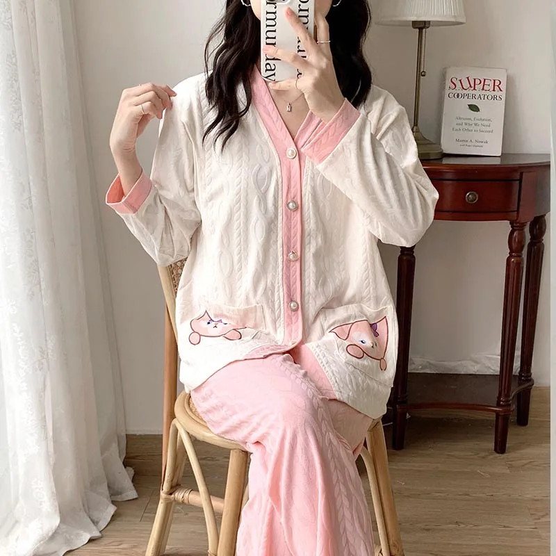 

Woman Spring and Autumn Nursing Nursing Cotton Maternity Wear Summer Thin Postpartum Pregnant Women Pajamas Home Clothing Set