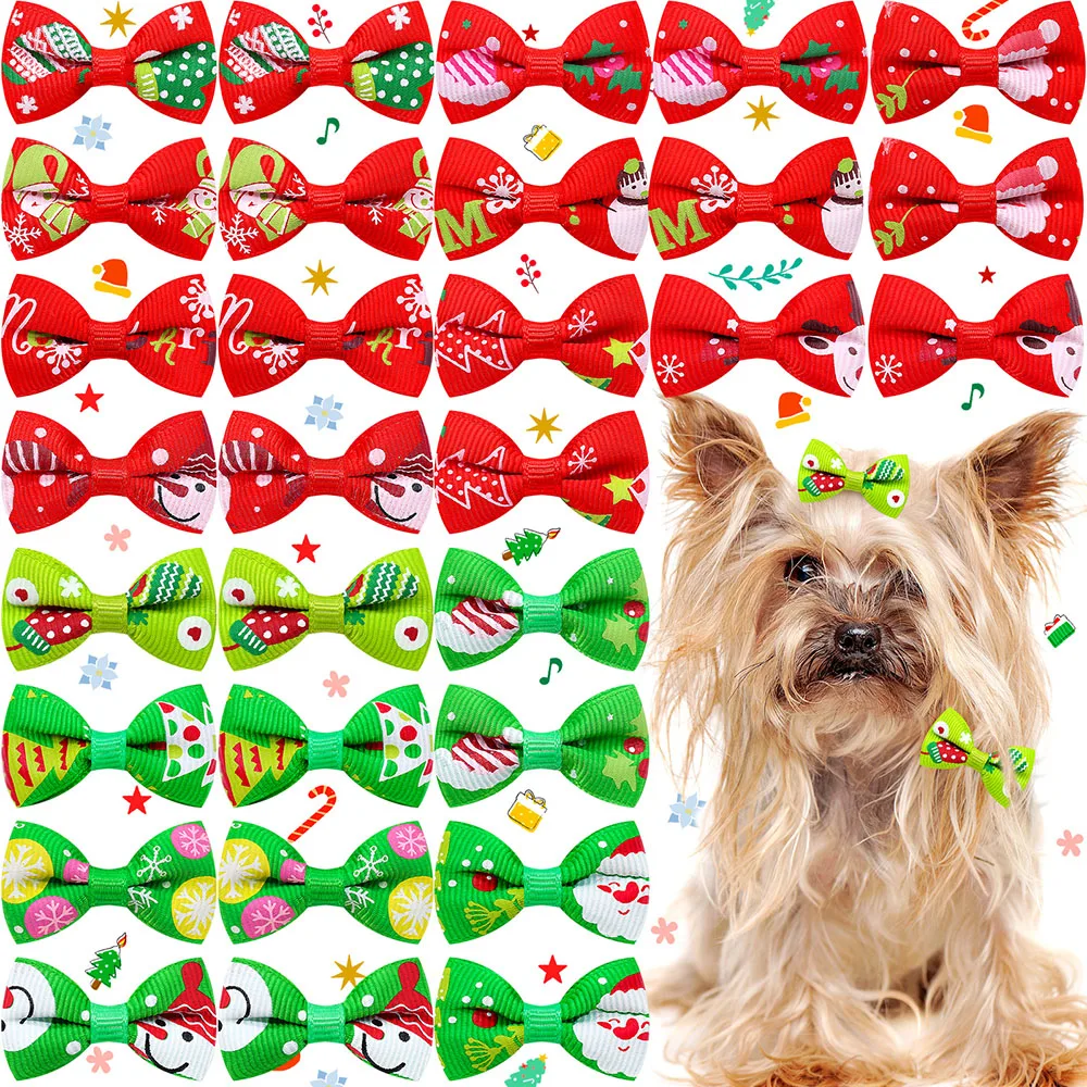 Pet Hair Clips 20/40/60PCS Christmas Party Handmade Dog Bows Pet Accessories For Small Dogs and Cats Pet Dog Alligator Clip