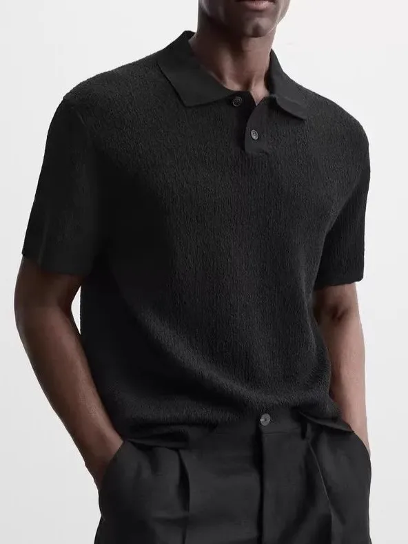 

New 2025 Men's Loose Texture Slim Fit Straight ort Sve irt Casual Sle Knitted Casual Wear Daily Youth Faion