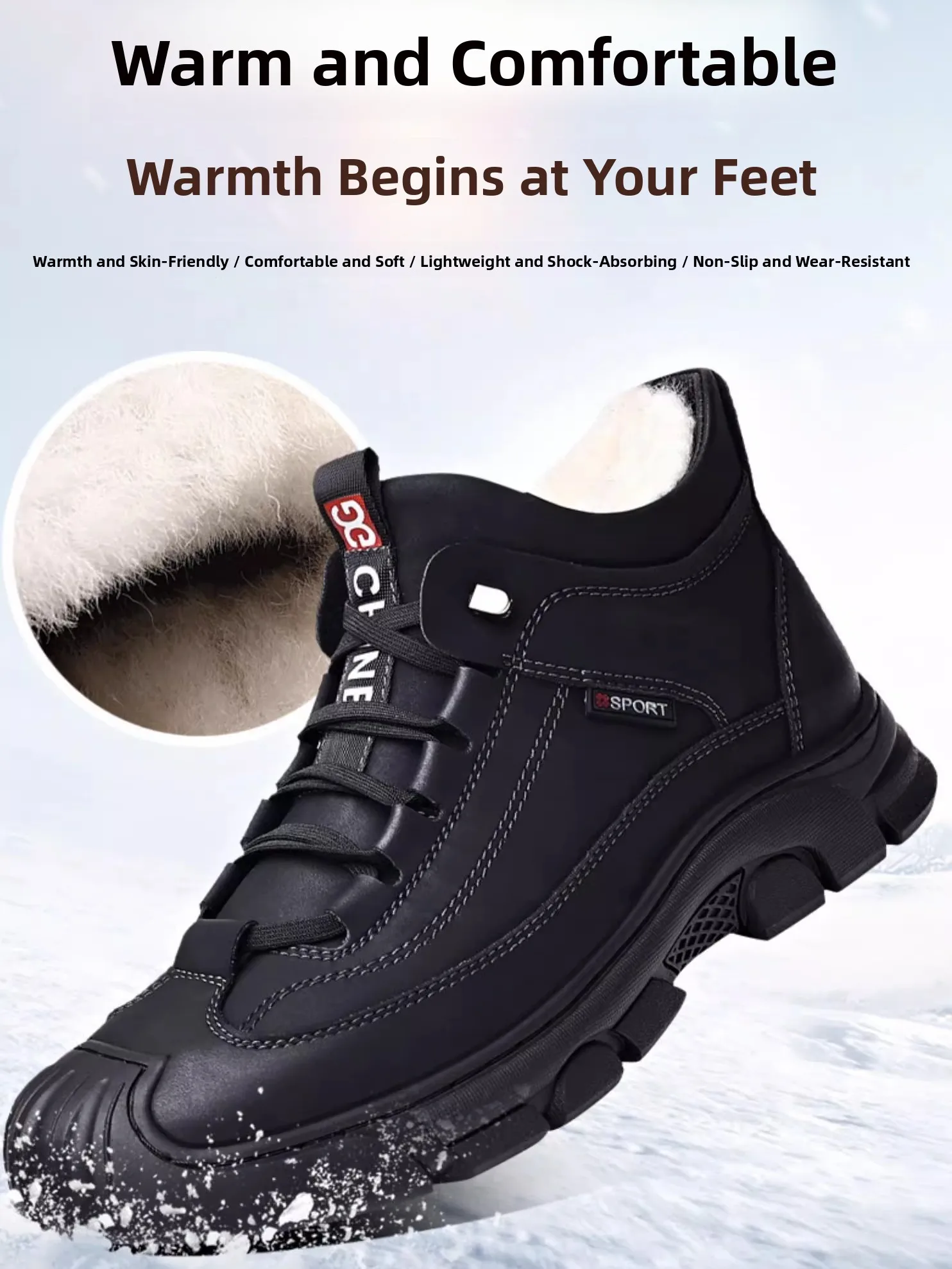 

Paul Men's Winter Thiened Fce Lined Warm Cotton oes Leather Anti-slip Casual High Top Boots Outdoor Snow Boots