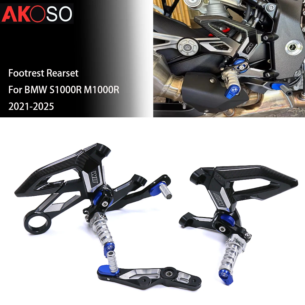 

For BMW S1000R M1000R 2021-2025 Motorcycle Accessories Dry Carbon Fiber CNC Aluminum Adjustable Foot Pegs Rest Footrest Rearset