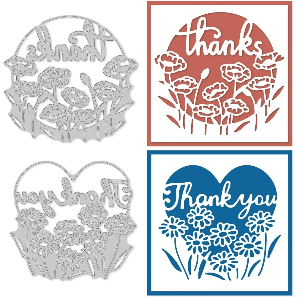 Thank You Frame Cut Die Grateful Words Carbon Steel Die Cuts Flower Embossing for Scrapbooking Greeting Card DIY Craft