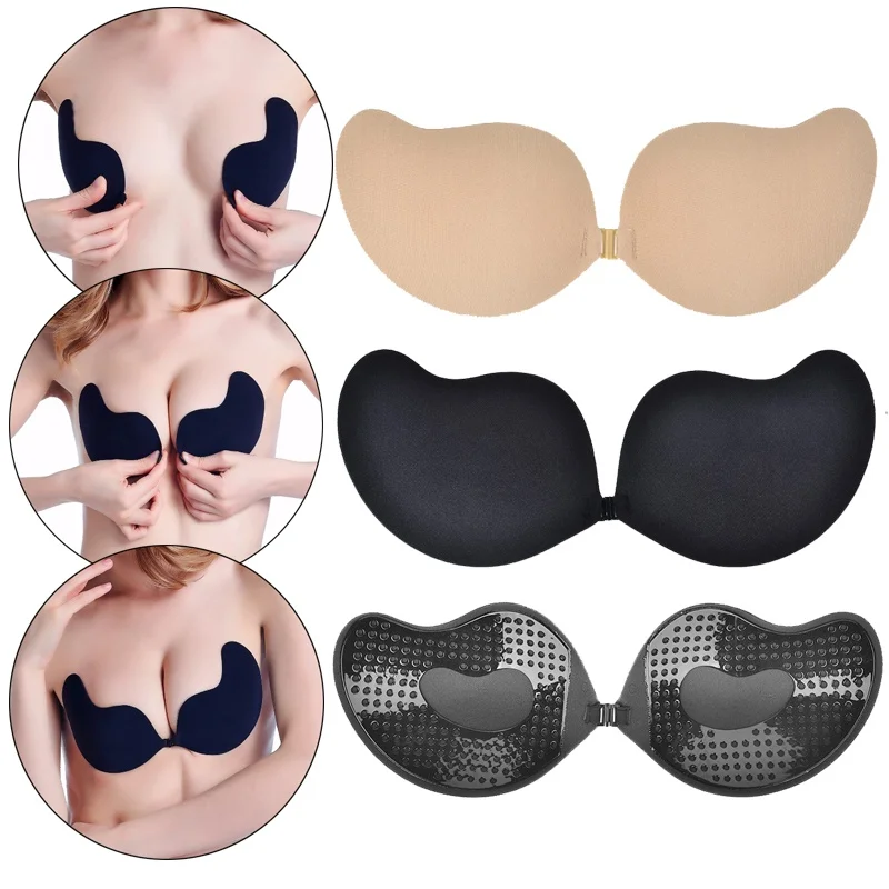 Adesivo sem alças push up sutiã para as mulheres, etiqueta reutilizável tampa do mamilo, lingerie vestido de casamento, enchimento de silicone