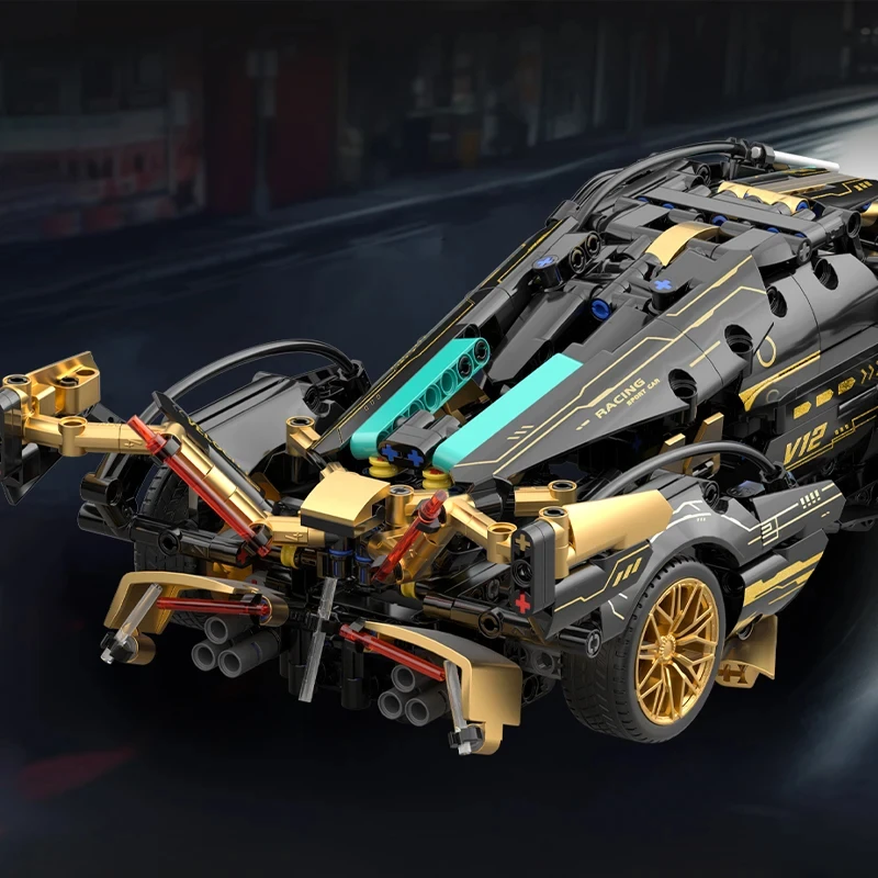 1:14 City Speed Sport Car Black V12 Block Racing Vehicle Model MOC Building Blocks Bricks Assembly Block Car Toy Birthday Gift