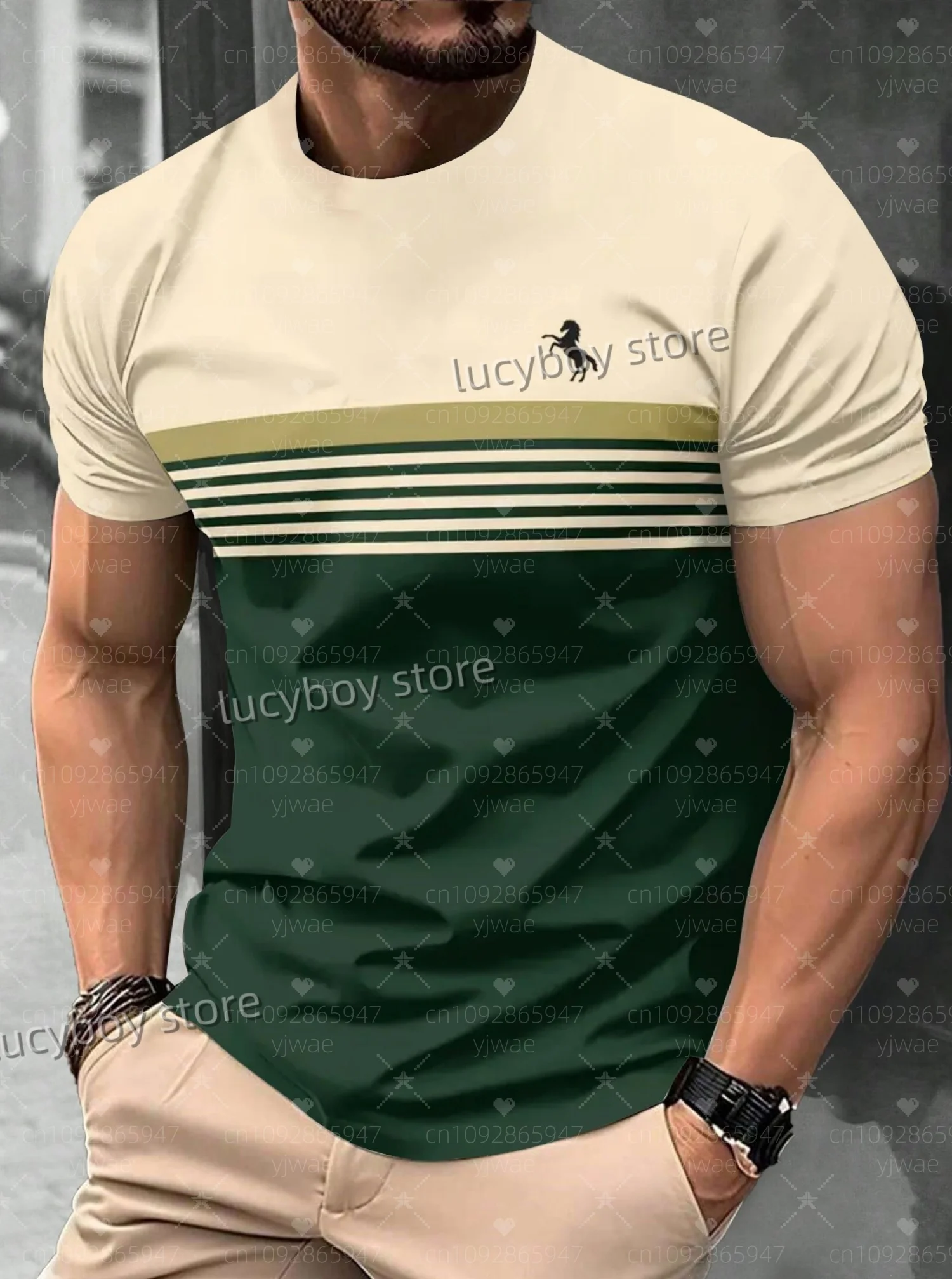 

2025 Summer Men Sports Daily Men's T-Shirt HORSE STRIPE print Print 3Colors Short-Sleeved Top Daily Street Men T-Shirt