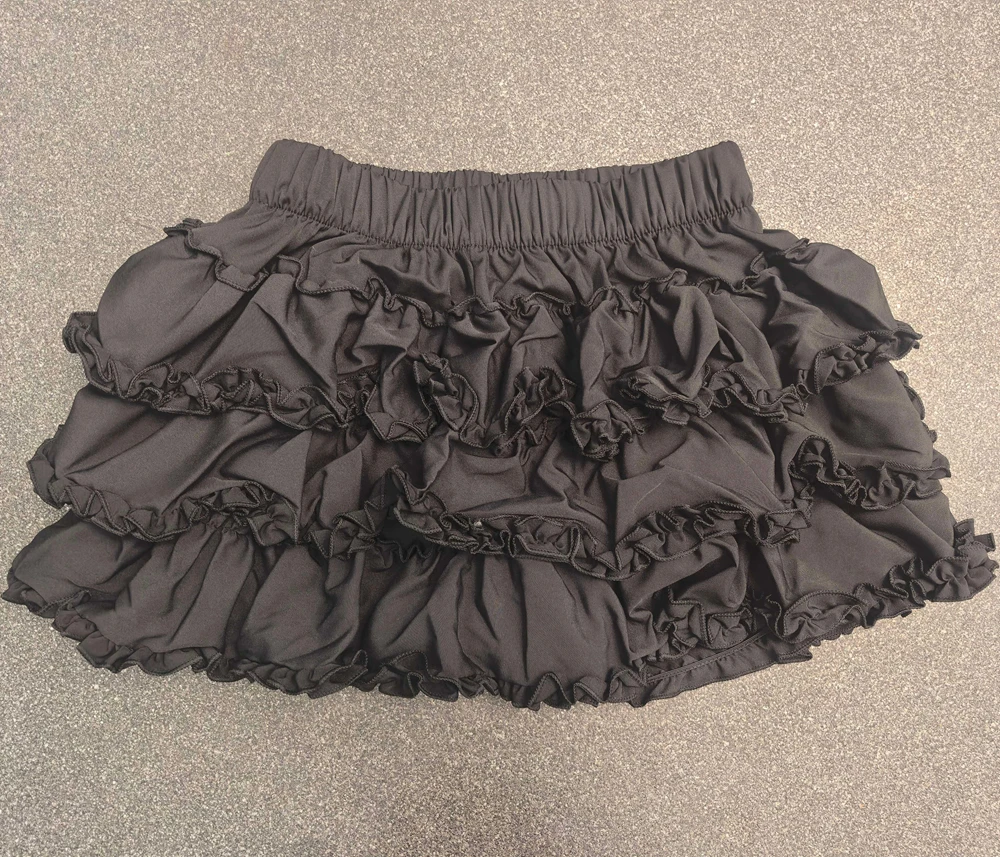 Damen Miniröcke mit Stufenvolants, Lolita-Stil, Eingebaute Shorts, Kawaii Sukapan Skort, Gothic Punk Coquette Y2K E-Girl Schwarzes Spitzenkleid – Detail 18