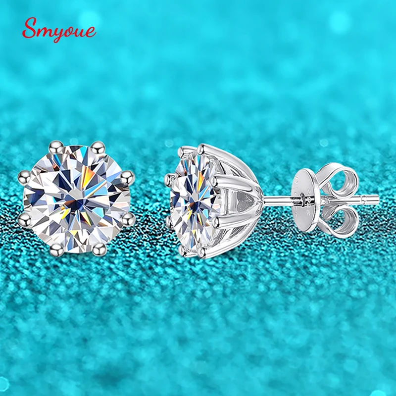 

Smyoue 2ct Round Cut D Color Moissanite Earring Studs for Women 100% 925 Sterling Silver Lab Diamond Ear Stud White Gold Plated