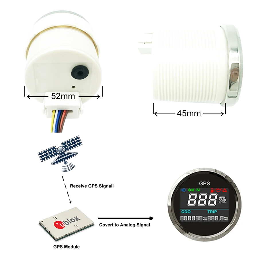 New 52 mm Digital GPS Speedometer Odometer Tachometer for a boat For cars MPH gauge Trip counter  12 V / 24 V