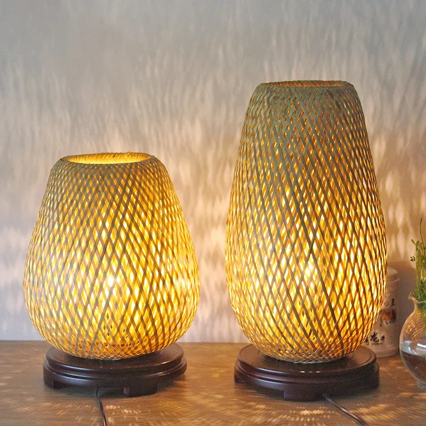 

Bamboo products hand woven table lamp bedroom bedside table lamp dimmable Japanese southeast industry style warm night lamp