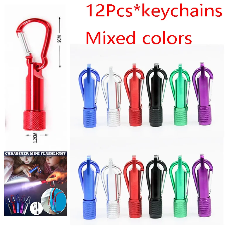 12 ชิ้น Super Bright Mini แบบพกพา LED Camping ไฟฉายอลูมิเนียมพวงกุญแจพวงกุญแจ LED Light Self Defense ไฟฉายกลางแจ้ง