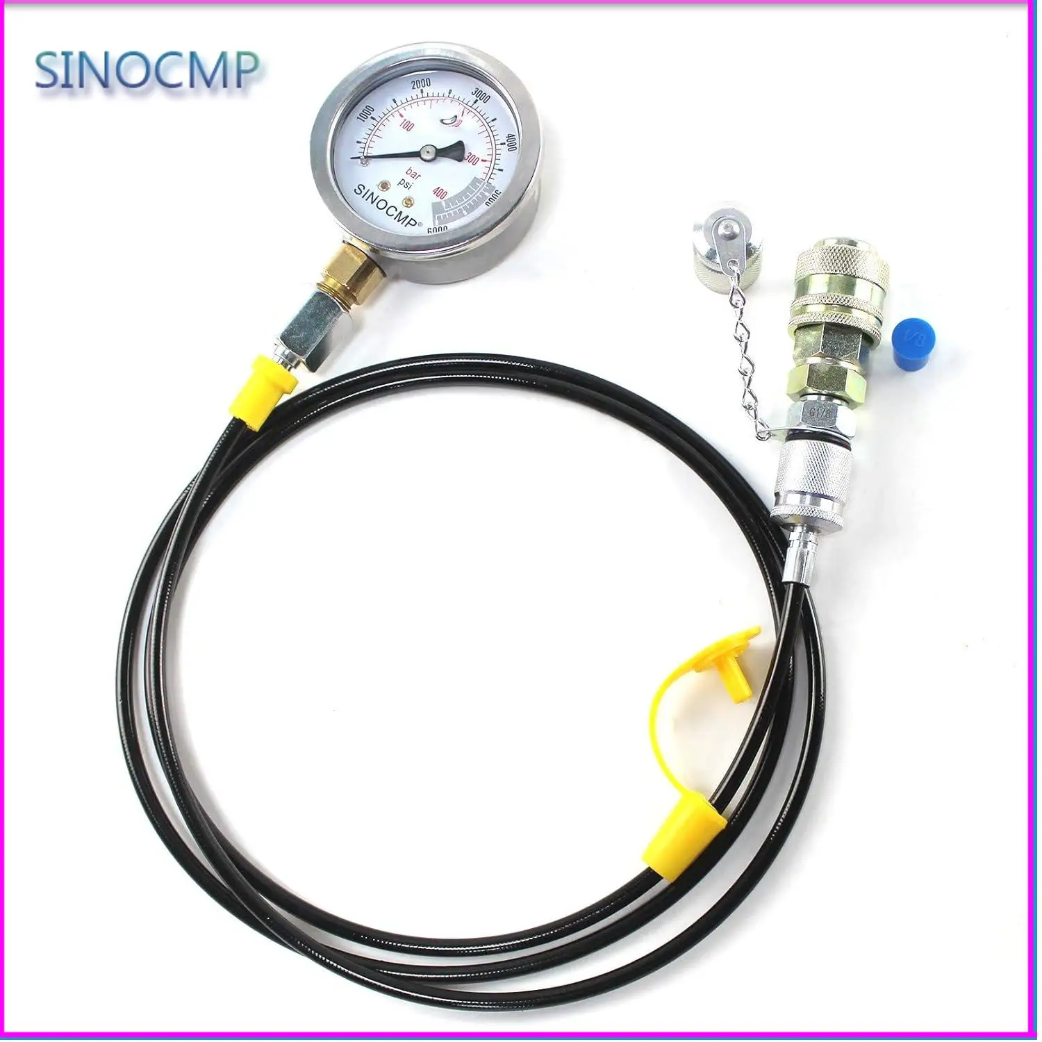 

40MPA/6000PSI Hydraulic Pressure Test Coupling Kit With 1 Gauge 1 Test Hose 2 Couplings Excavator Pressure Gauge Car Part Kit