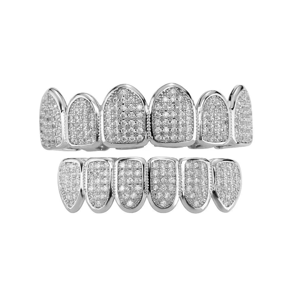 Cold Bling Teeth Decoration Gold Silver Hip Hop Teeth Set Unisex Top Bottom Mouth Dental Fashion Jewelry For Halloween Party