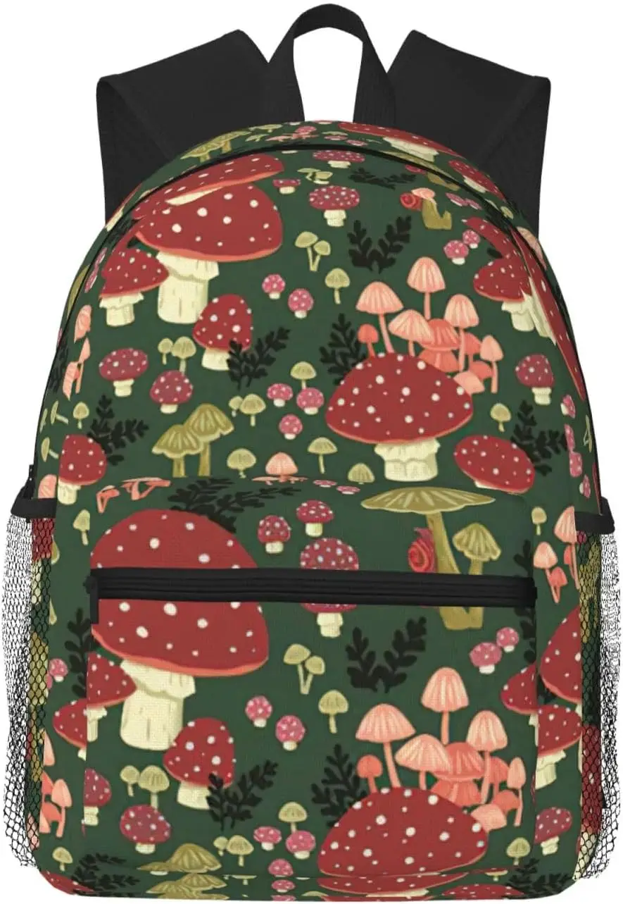 Bright Mushrooms Art Print Backpacks Casual Pacious Compartments Work Travel Outdoor Activities Unisex Daypacks